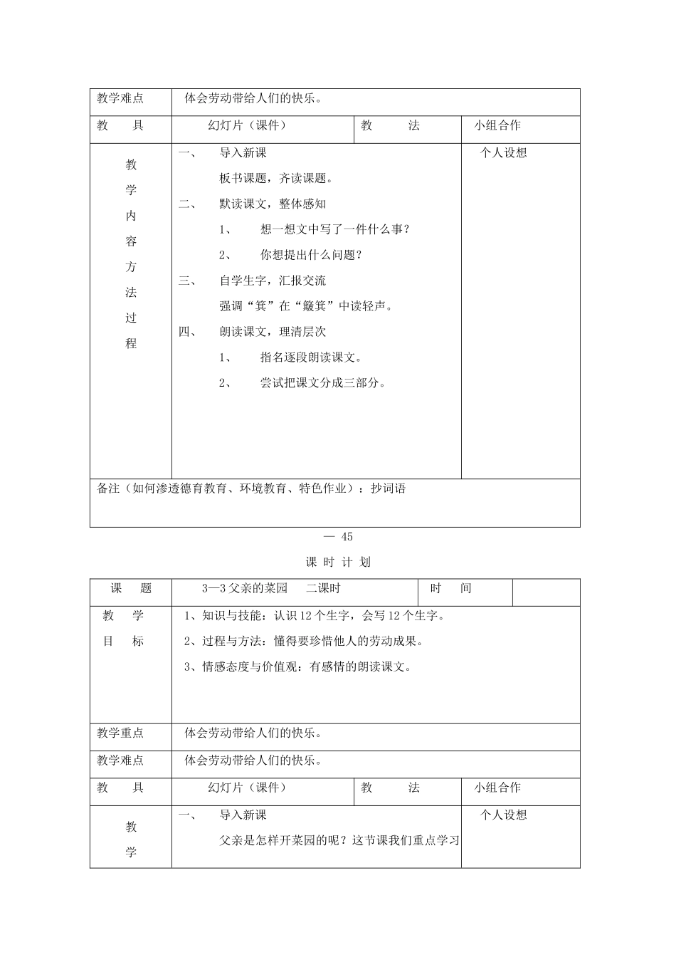 三年级语文下册 3.3父亲的菜园教案2 长春版-长春版小学三年级下册语文教案_第2页
