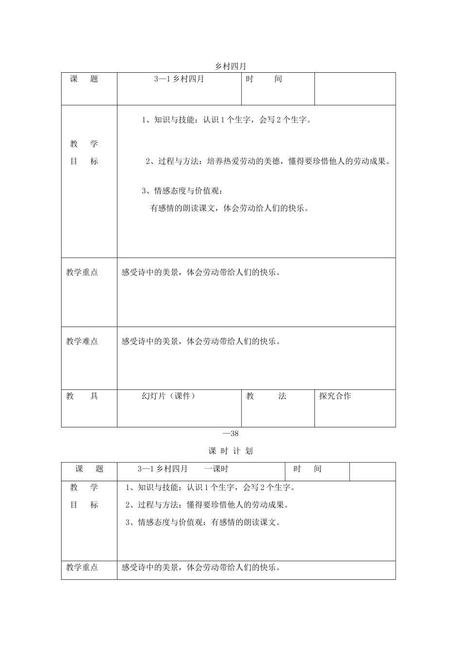 三年级语文下册 3.1乡村四月教案1 长春版-长春版小学三年级下册语文教案_第1页