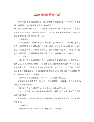 2020营业部营销计划 