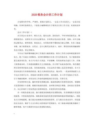 2020税务会计的工作计划 