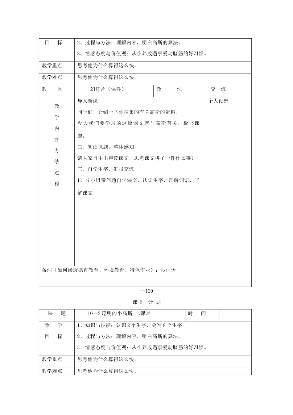 三年级语文下册 10.2聪明的小高斯教案1 长春版-长春版小学三年级下册语文教案_第2页