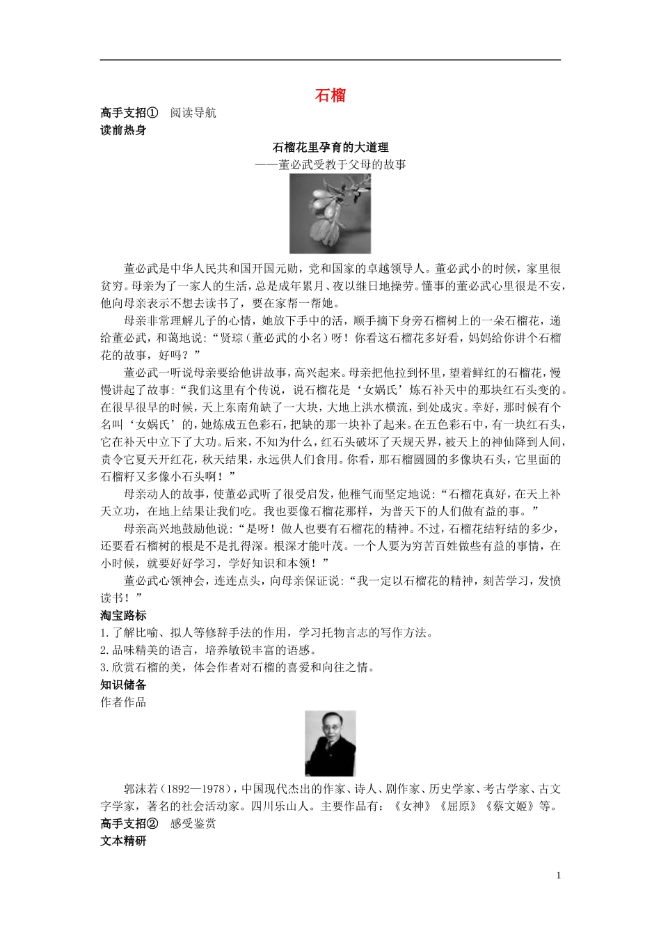 三年级语文上册《石榴》教案1 苏教版_第1页