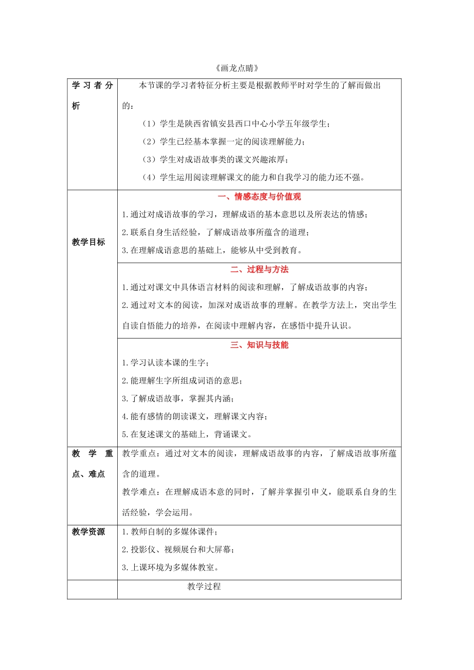 三年级语文上册《画龙点睛》教案 语文A版-语文A版小学三年级上册语文教案_第1页