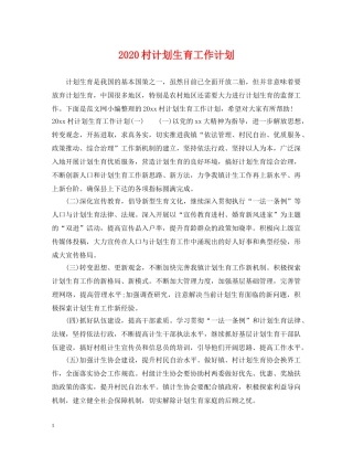 2020村计划生育工作计划 