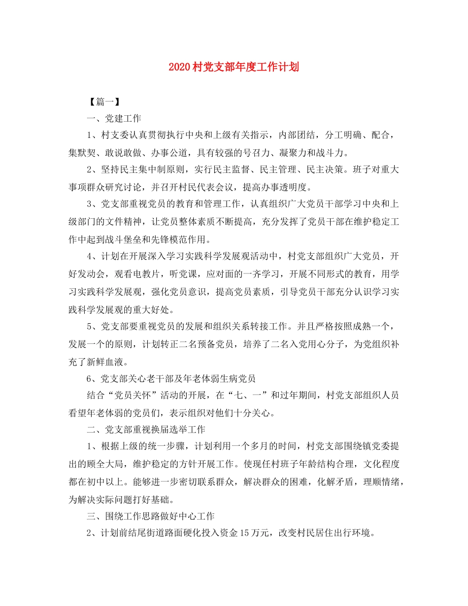 2020村党支部年度工作计划 _第1页