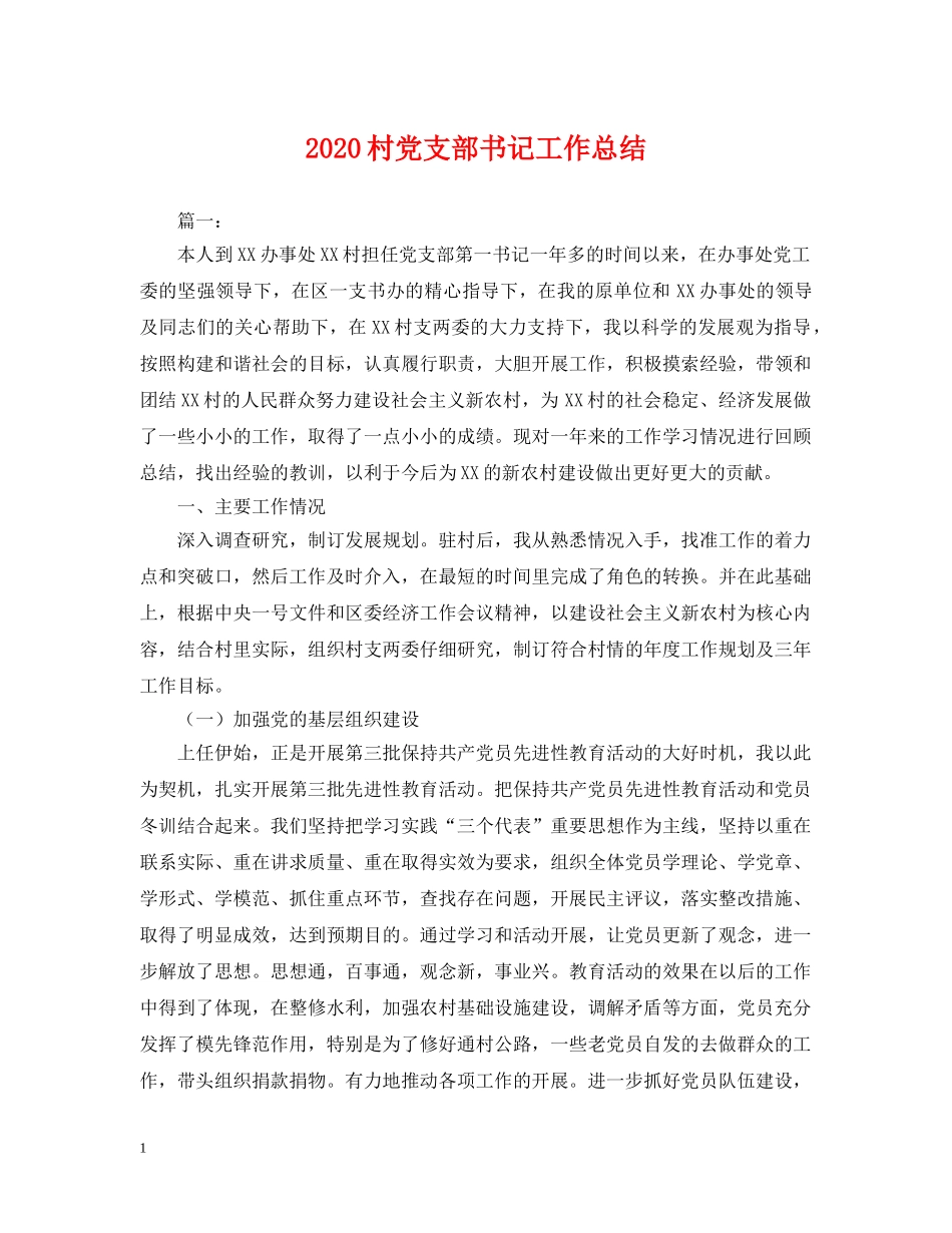 2020村党支部书记工作总结 _第1页