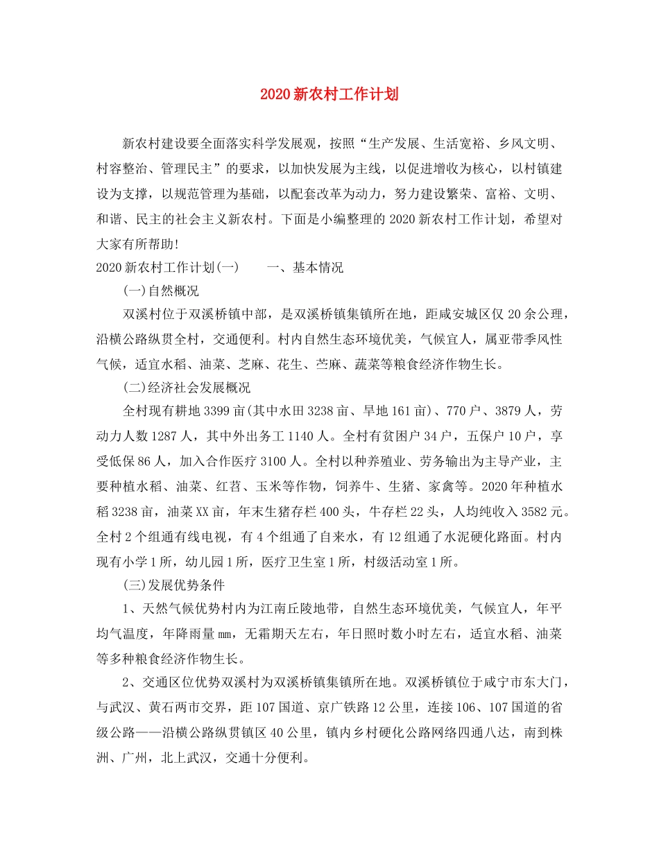 2020新农村工作计划 _第1页