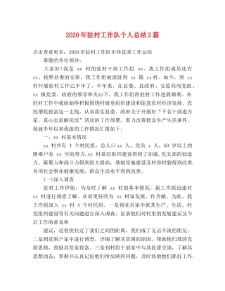 2020年驻村工作队个人总结2篇 