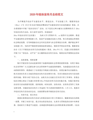 2020年综治宣传月总结范文 