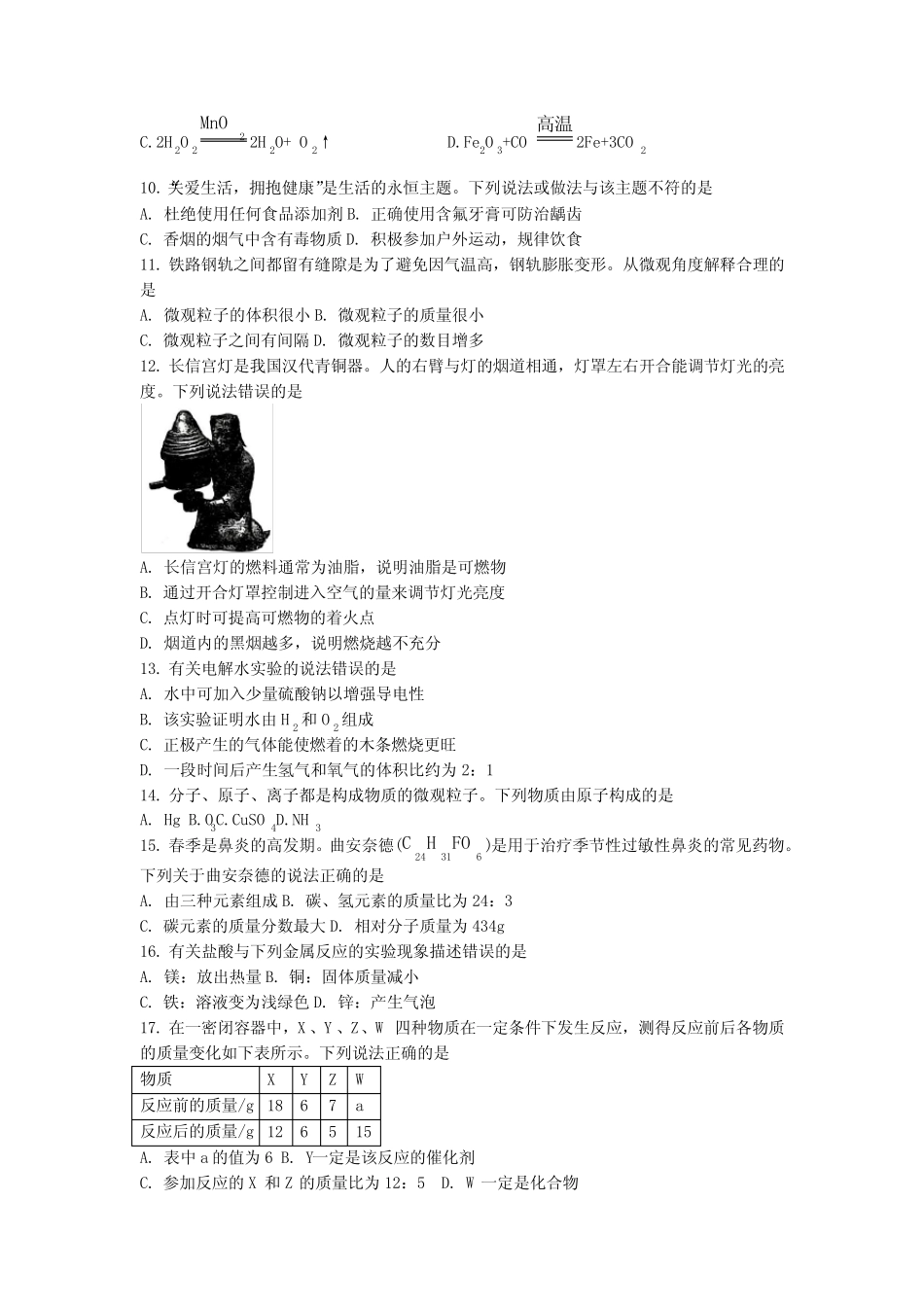 2023年云南省昆明市官渡区中考一模化学试题(含答案) _第2页