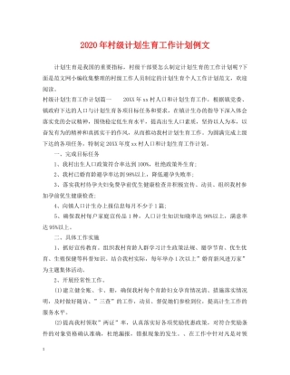 2020年村级计划生育工作计划例文 