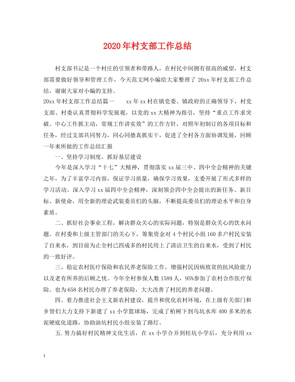 2020年村支部工作总结 _第1页