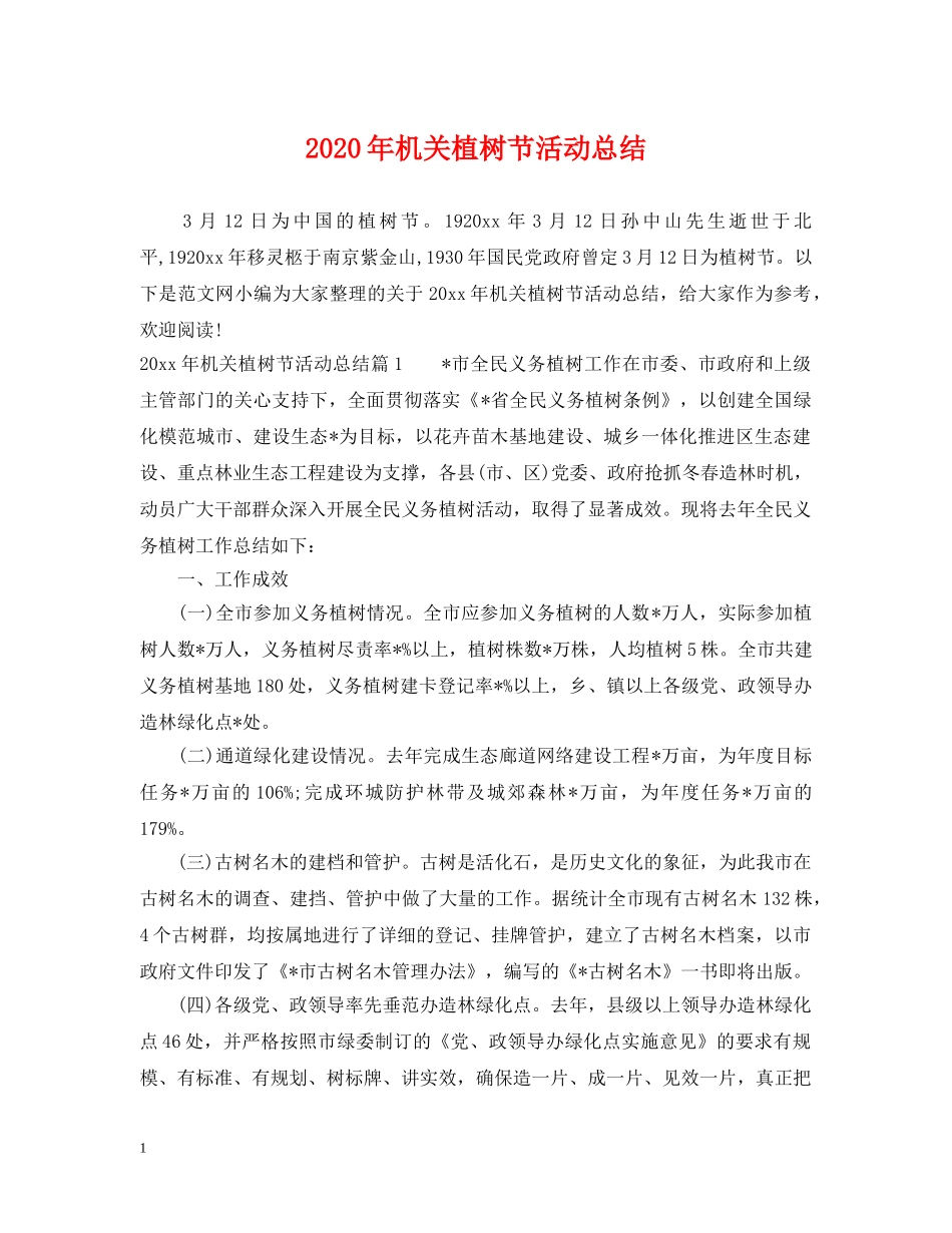 2020年机关植树节活动总结 _第1页
