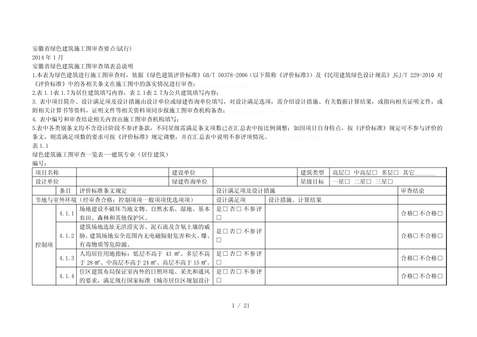 安徽省绿色建筑施工图审查要点(试行) _第1页