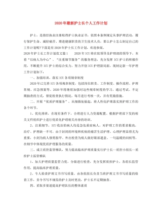 2020年最新护士长个人工作计划 