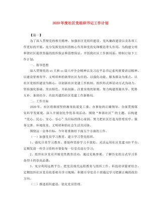 2020年度社区党组织书记工作计划 