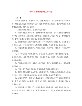 2020年度优质护理工作计划 