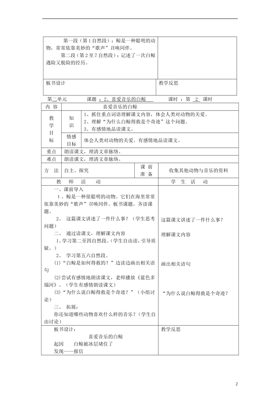 三年级语文上册 喜爱音乐的白鲸教案 北师大版_第2页