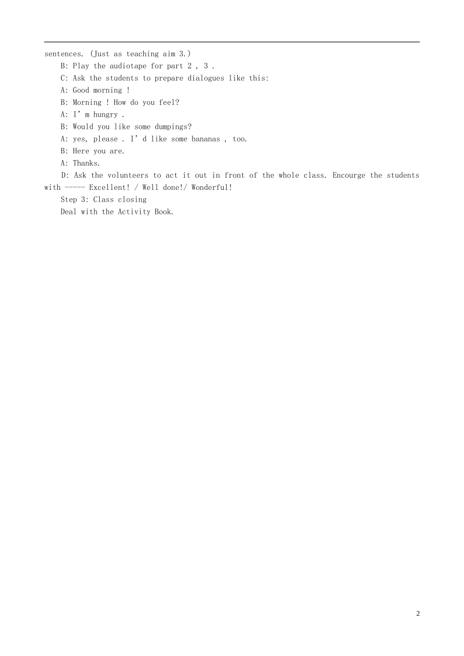 三年级英语下册 Unit 1 Lesson 9 Let`s Eat ! Let`s Drink！教案 冀教版_第2页