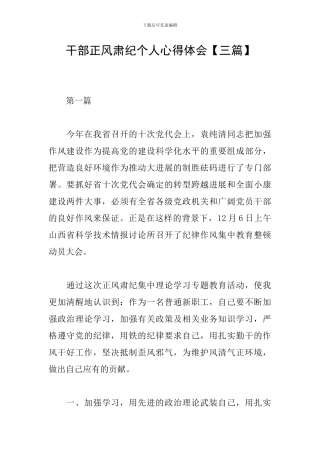 干部正风肃纪个人心得体会