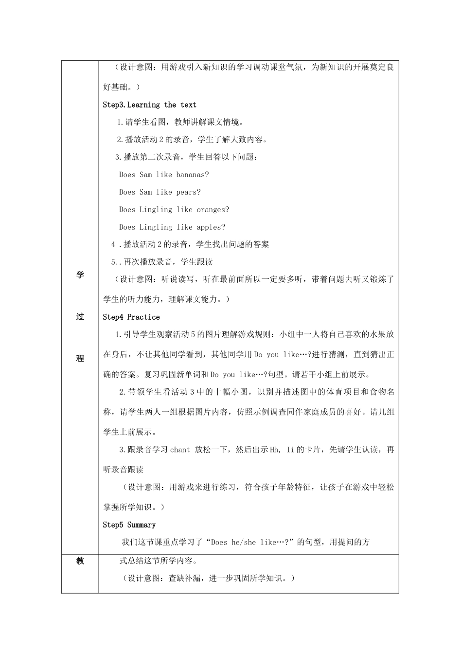 三年级英语下册 Module 4 Unit 2《Does Lingling like oranges》教案 外研版（三起）-外研版小学三年级下册英语教案_第2页