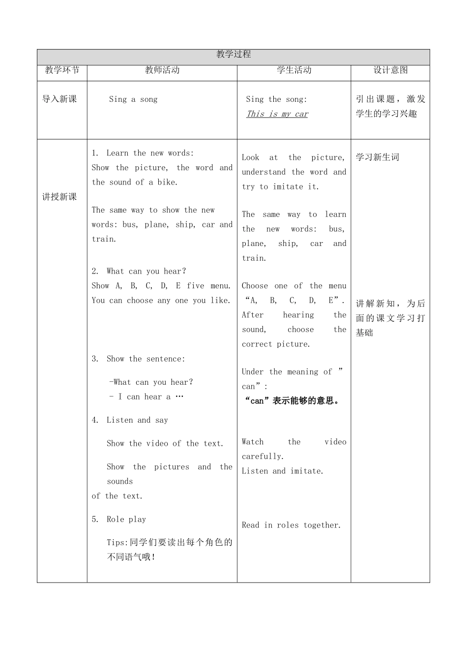 三年级英语下册 Module 1 Using my five senses Unit 3 Sounds（第1课时）教案 牛津深圳版-牛津深圳版小学三年级下册英语教案_第2页