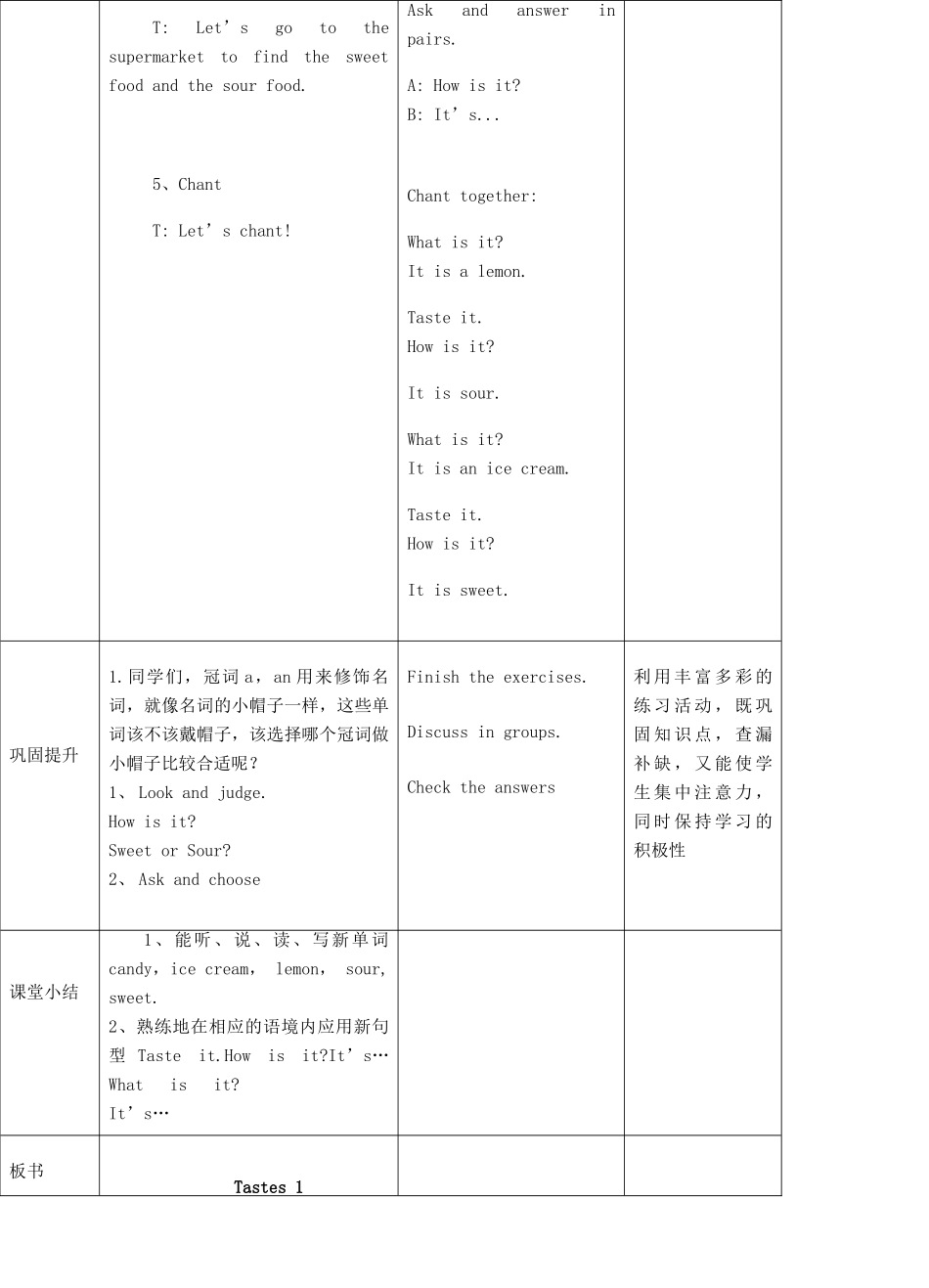 三年级英语下册 Module 1 Using my five senses Unit 2 Tastes（第1课时）教案 牛津深圳版-牛津深圳版小学三年级下册英语教案_第3页
