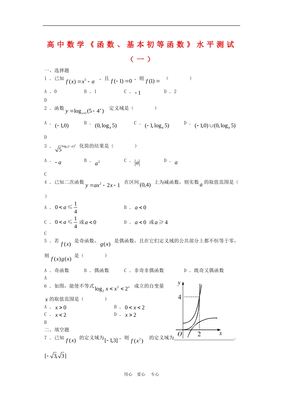 高三数学：《函数、基本初等函数》水平测试（一）_第1页