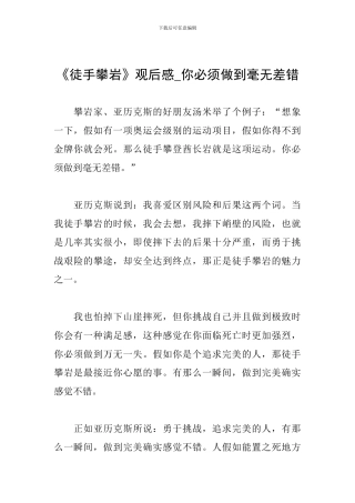 《徒手攀岩》观后感-你必须做到毫无差错