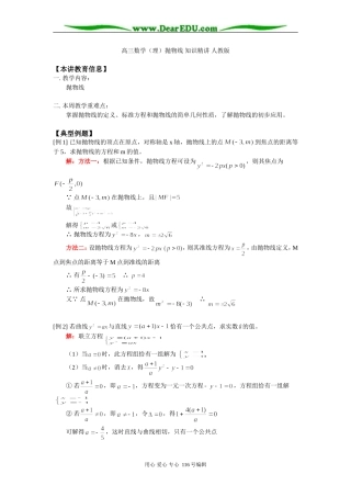 高三数学（理）抛物线 知识精讲 人教版