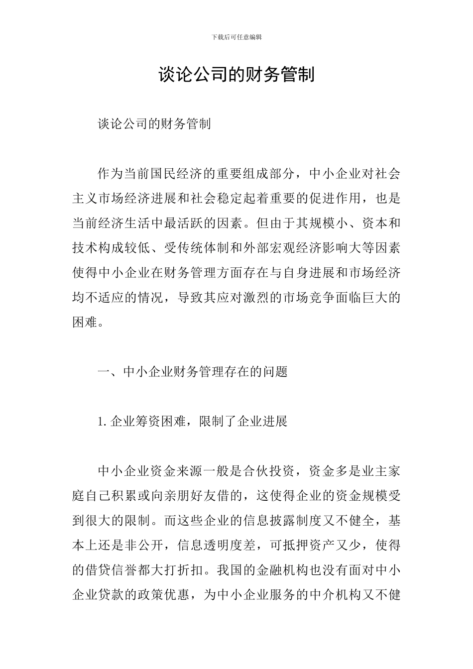 谈论公司的财务管制_第1页