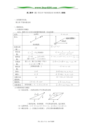 高三数学（文）第五章 平面向量总结 知识精讲 人教版
