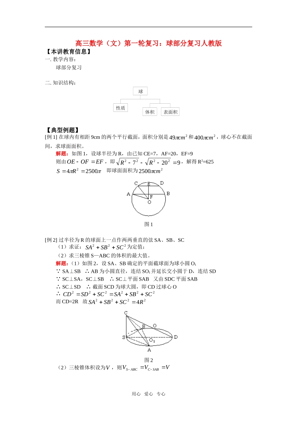 高三数学（文）第一轮复习：球部分复习人教版_第1页
