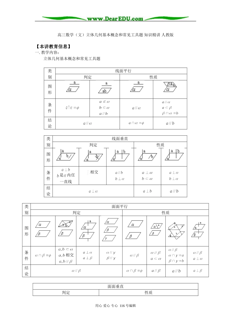 高三数学（文）立体几何基本概念和常见工具题 知识精讲 人教版_第1页