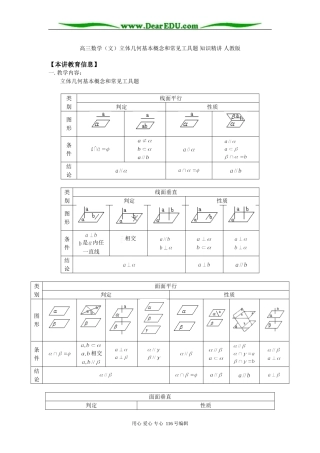 高三数学（文）立体几何基本概念和常见工具题 知识精讲 人教版
