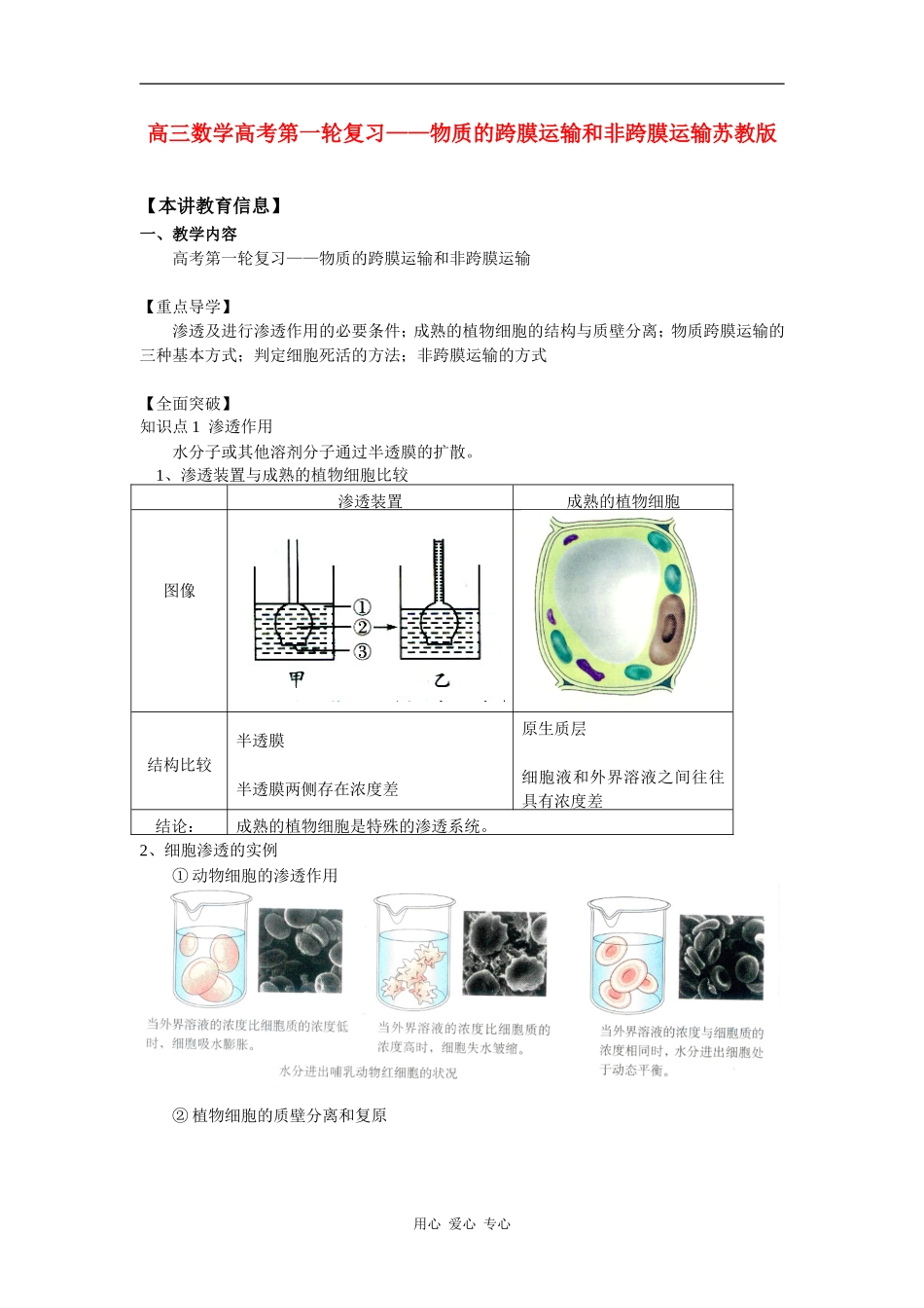 高三数学高考第一轮复习——物质的跨膜运输和非跨膜运输苏教版知识精讲_第1页
