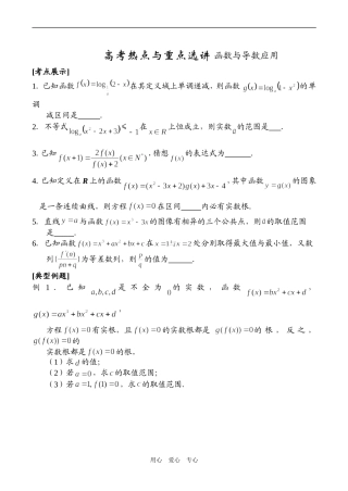 高三数学高考热点与重点选讲 函数与导数应用