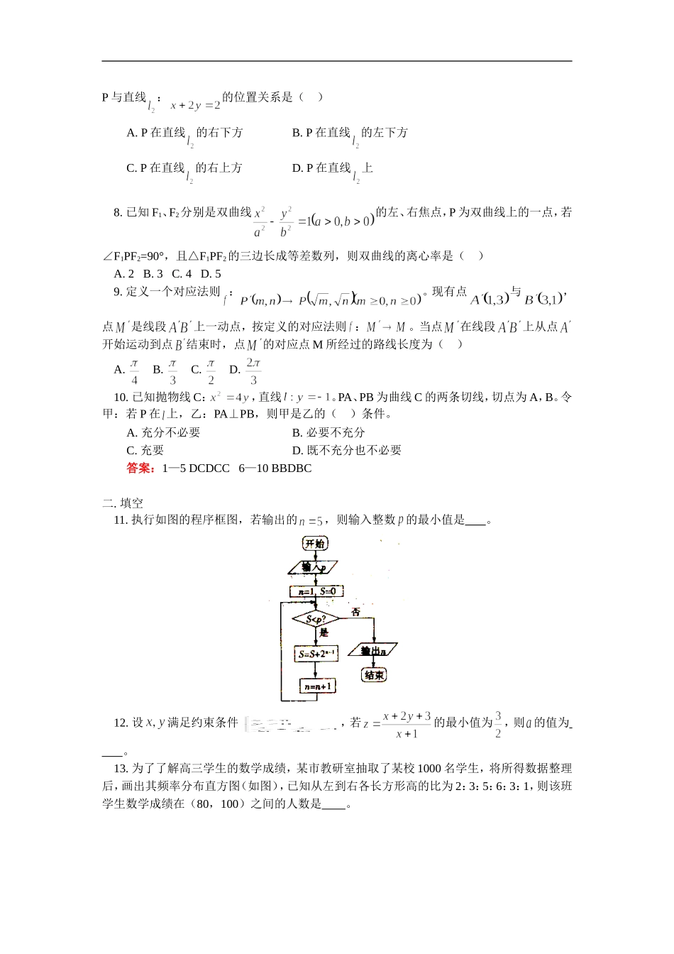 高三数学高考模拟（三）（文）人教实验版（A）_第2页