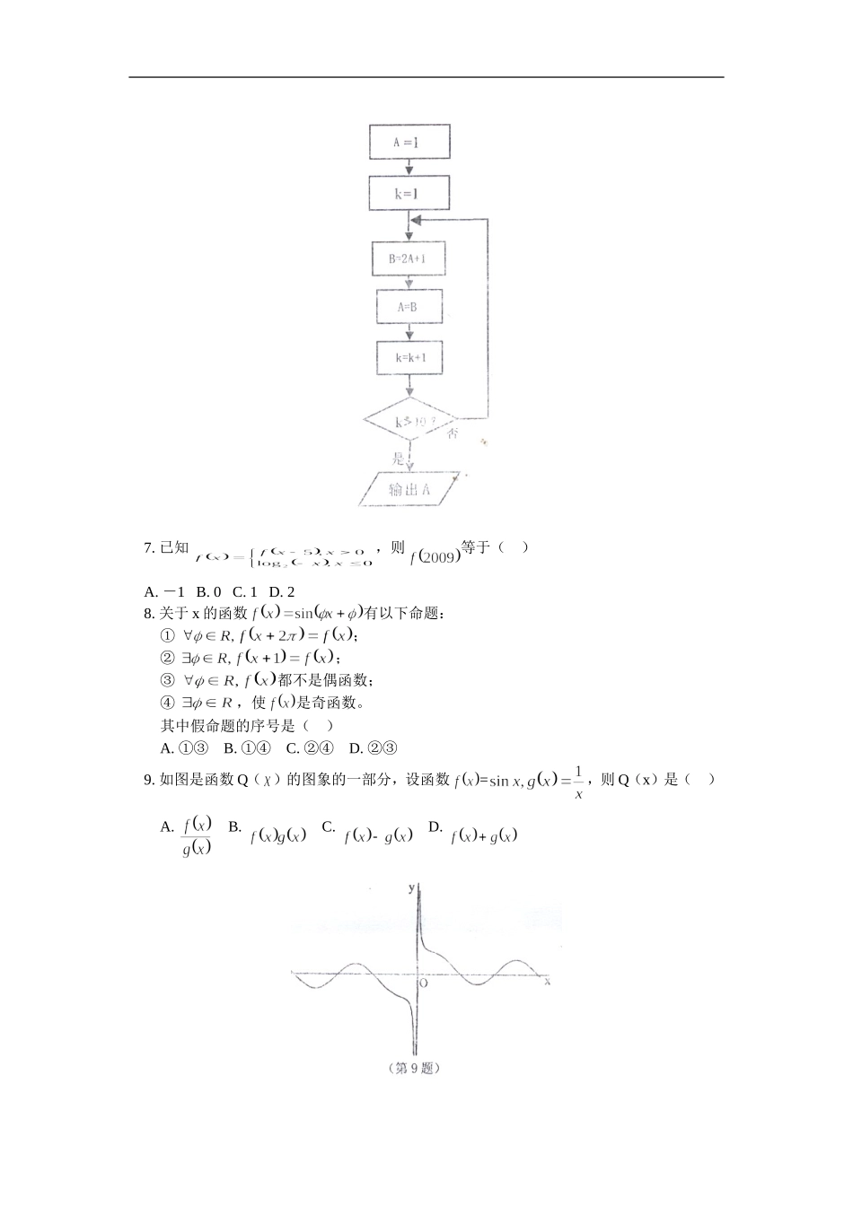 高三数学高考模拟（二）（理）人教实验版（A）_第2页
