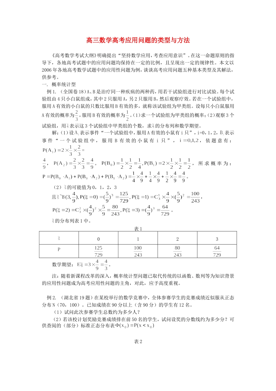 高三数学高考应用问题的类型与方法学法指导_第1页