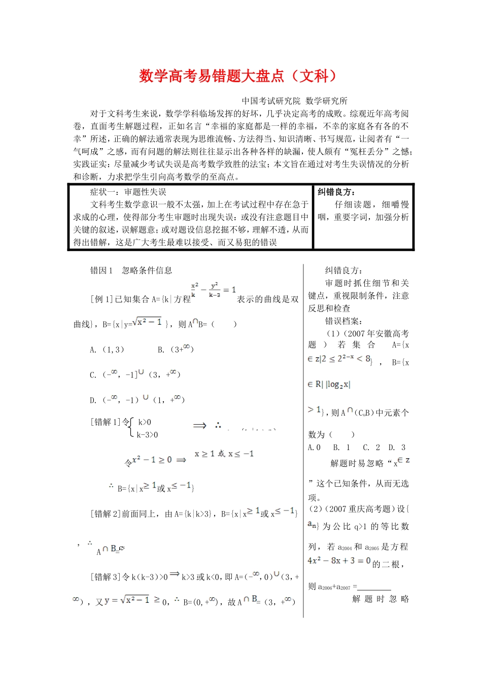 高三数学高考易错题大盘点（文科）_第1页
