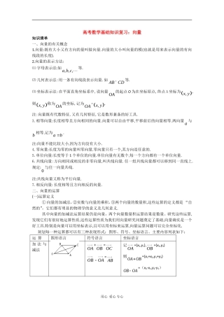 高三数学高考基础知识复习：向量