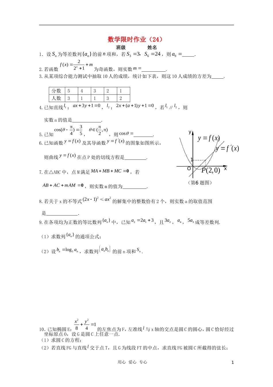 高三数学限时训练（学生用）24 苏教版_第1页