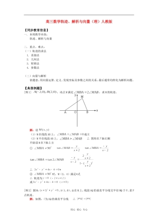 高三数学轨迹、解析与向量（理）人教版知识精讲