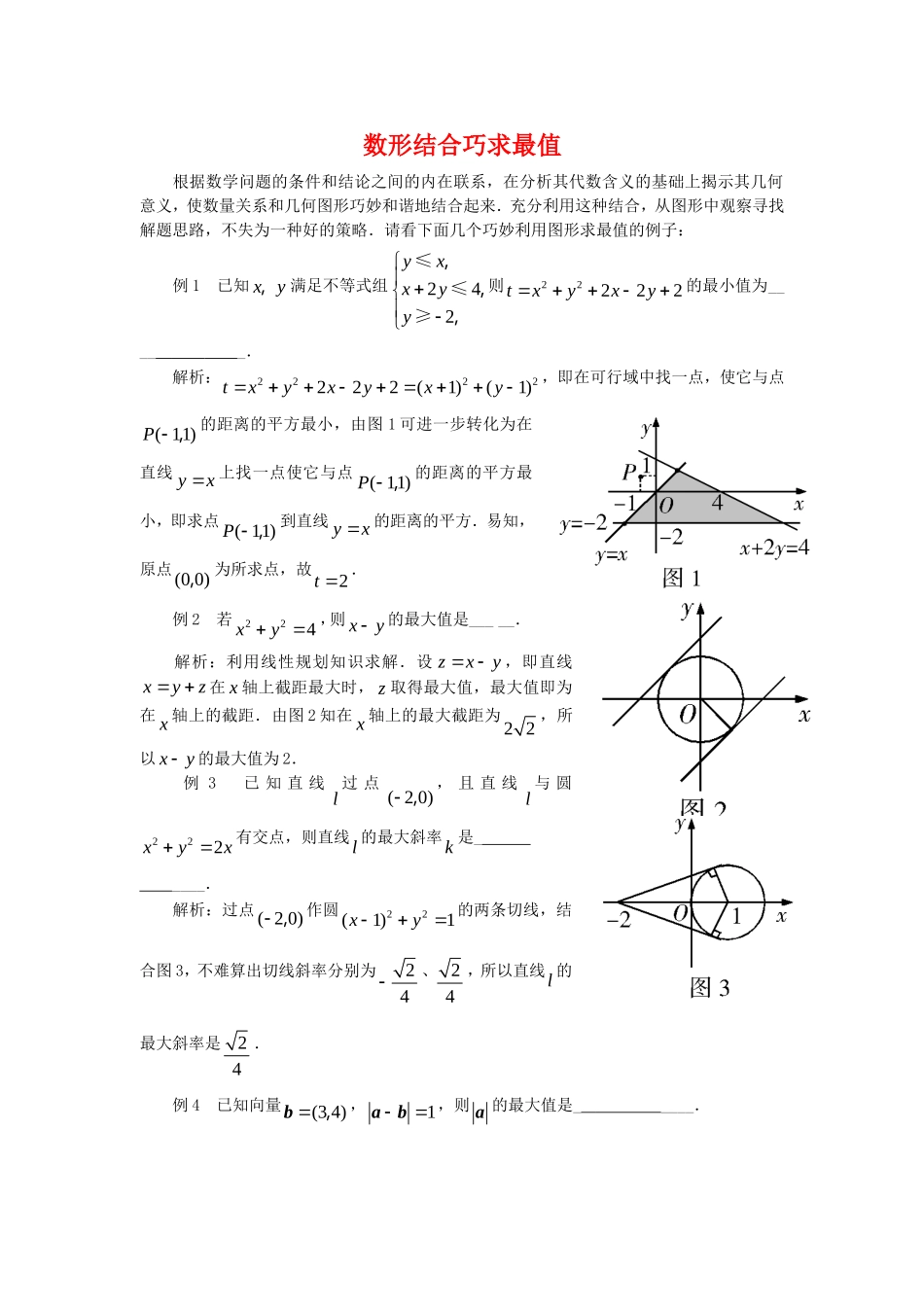 高三数学解题方法谈：数形结合巧求最值_第1页