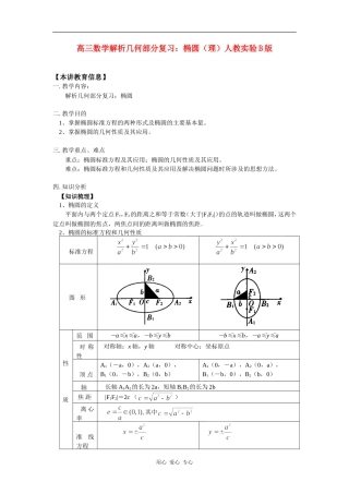 高三数学解析几何部分复习：椭圆（理）人教实验B版知识精讲