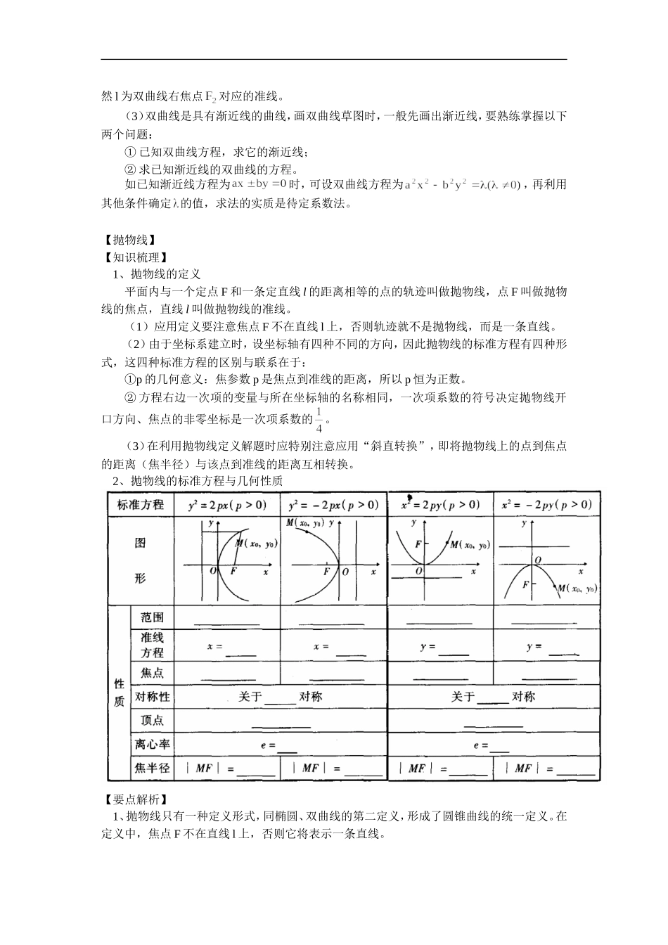 高三数学解析几何部分复习：双曲线和抛物线人教实验B版（理）知识精讲_第3页