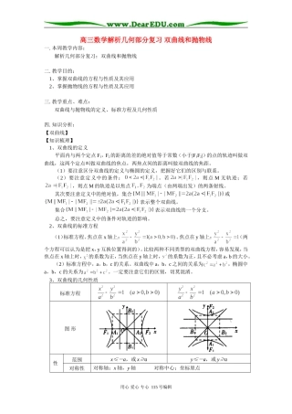 高三数学解析几何部分复习 双曲线和抛物线 人教实验版B