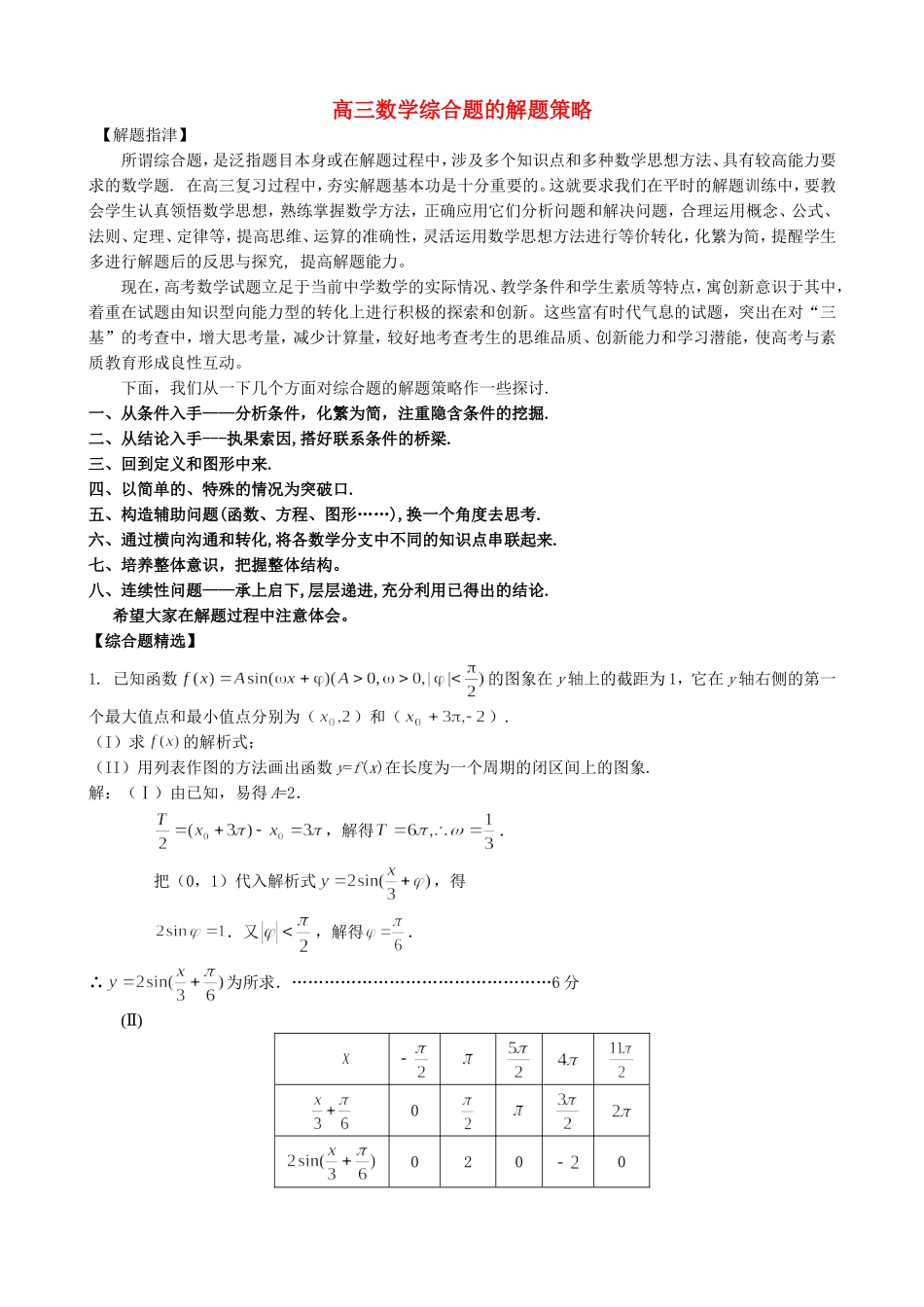 高三数学综合题的解题策略 人教版_第1页