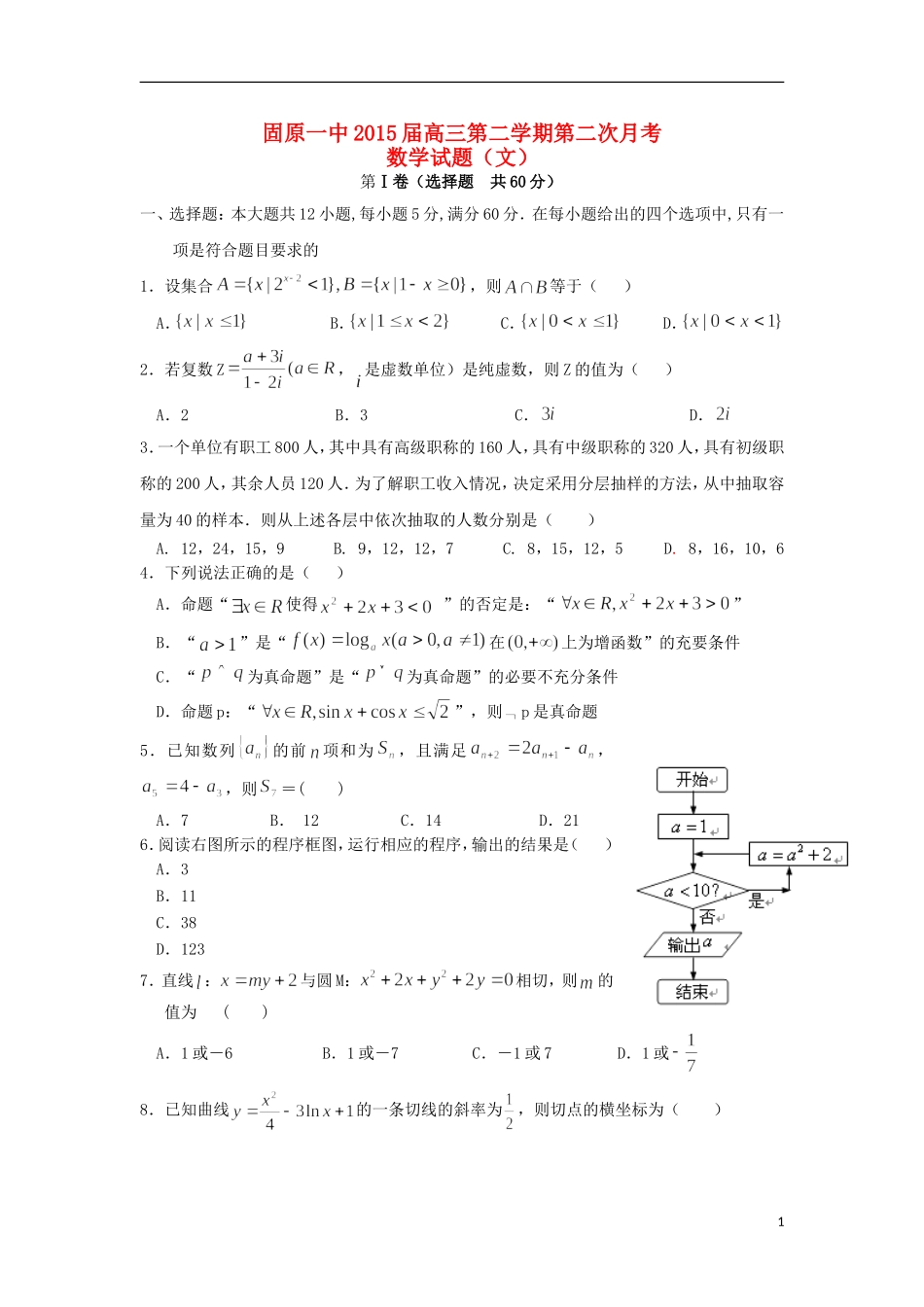 高三数学第二次综合考试试题 文-人教版高三全册数学试题_第1页
